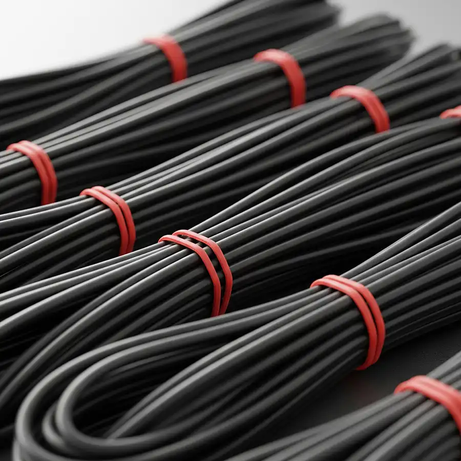 zusammengelegte Kabel mit Gummibändern gebündelt - Beispielfoto