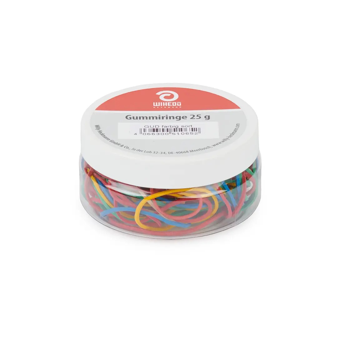 WIHEDÜ Gummiringe bunt gemischt Kleinaufmachung in einer runden Doseer dose WIHEDÜ Gummiringe bunt gemischt Kleinaufmachung in einer runden Dose